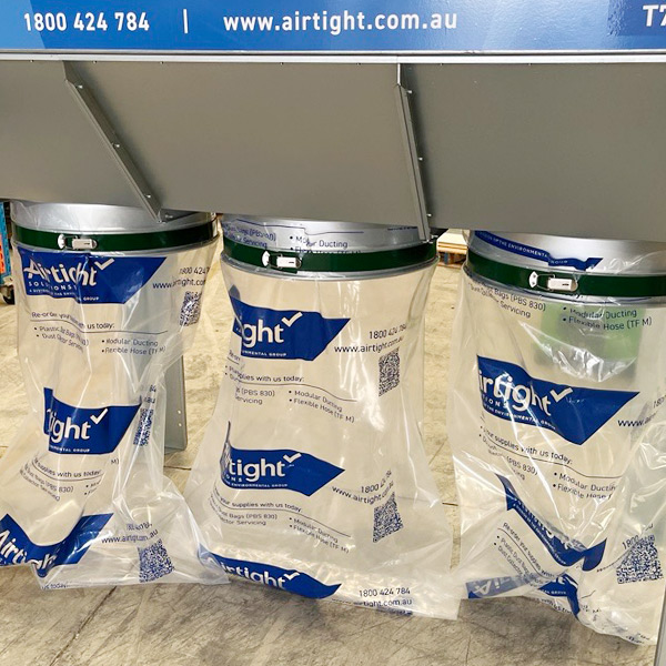 Airtight heavy duty clear plastic bags for dust collectors and dust extraction systems