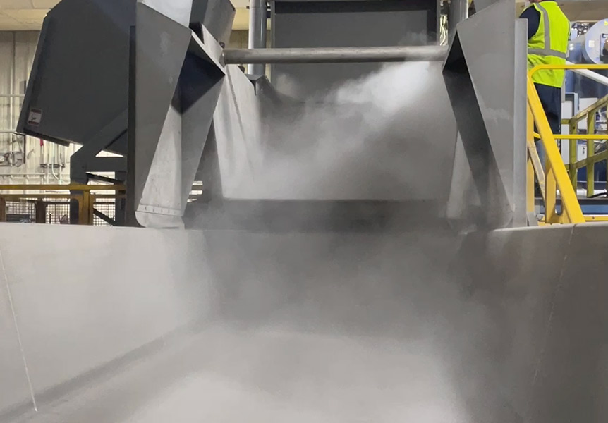 Dry fogging system for waste facility